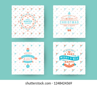 Merry Christmas and Happy New Year. Retro design on seamless background. Set of vector backgrounds for wrapping paper or greeting card