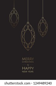 Merry Christmas and Happy New Year. Vector modern template card. Abstract geometric christmas balls.