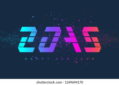 Merry Christmas and Happy New Year 2019 greeting card. Modern futuristic template for 2019. Abstract plexus background with connected lines and dots. Business technology concept. Vector illustration.