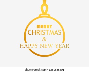 Merry Christmas and Happy New Year. Сontour of the Christmas ball with a golden gradient on a white background. Vector illustration