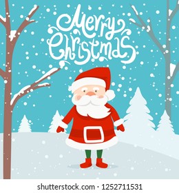 Merry Christmas and Happy New Year winter holidays greeting card with Sants Claus. Vector illustration