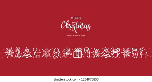 Merry Christmas and Happy New Year. Hand Drawn. Vector illustration.