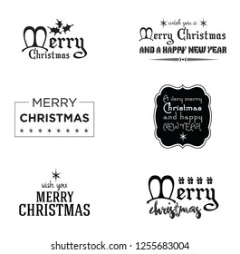 Merry Christmas. Happy New Year. Typography Lettering Set - Vector Illustration Isolated - Greeting Card