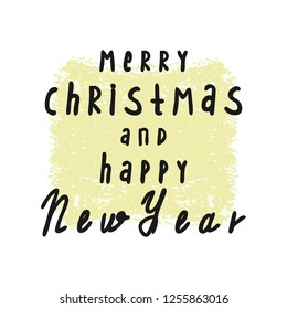 Merry Christmas and Happy New Year greeting card. Hand drawn vector holiday illustration 
