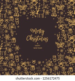 Merry Christmas and Happy New Year. Hand Drawn. Vector illustration.