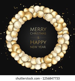Merry Christmas and Happy New Year. Xmas background with gift box, Snowflakes and balls design.