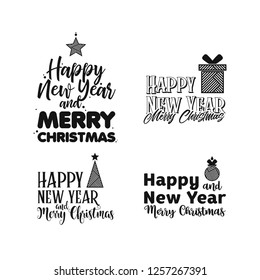 Merry Christmas. Happy New Year. Typography set.