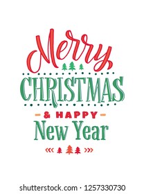 Merry Christmas and Happy New Year text design. Vector logo, typography. Usable as banner, greeting card, gift package and poster