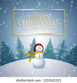 Merry Christmas and Happy New Year 2019 and snowman