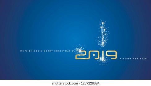 Merry Christmas and Happy New Year 2019 gold sparkle cyberspace abstract blue background