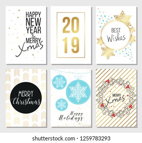 	
Merry Christmas and happy new year background. Vector illustration with Christmas elements. Set of greeting cards.