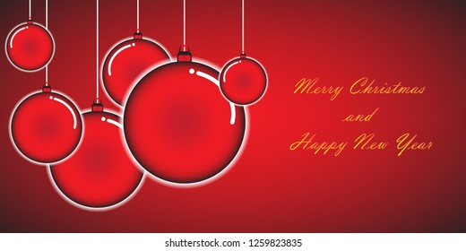 Merry Christmas And Happy New Year. Christmas Cards With 3D Ball Background. Minimal Graphic Design. Concept. For Graphic, Banners, Presentations, Wallpaper, Reports. Vector Illustration. Eps 10
