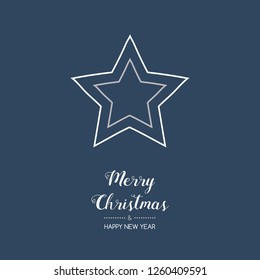 Merry Christmas and Happy New Year - greeting card with hand drawn star. Vector.