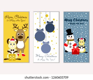 Merry Christmas and Happy New Year greeting cards