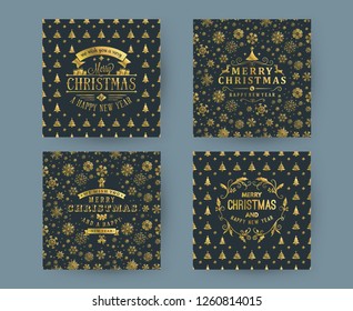 Merry Christmas and Happy New Year. Retro design on seamless background. Set of vector backgrounds for wrapping paper or greeting card
