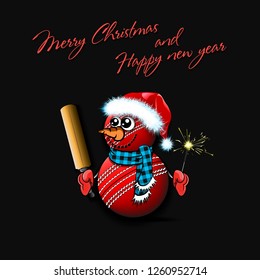 Merry Christmas and happy new year. Snowman from cricket balls on an isolated background. Pattern for banner, poster, greeting card, party invitation. Vector illustration