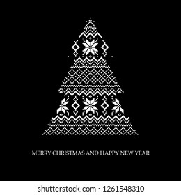 Merry Christmas and Happy New Year gift card. Christmas tree vector