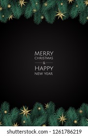 Merry Christmas and Happy New Year. Xmas background with gift box, Snowflakes and balls design.