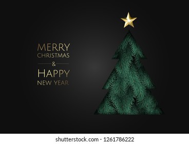 Merry Christmas and Happy New Year. Vector modern template card. Abstract christmas tree.