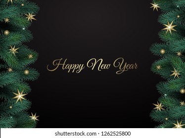 Merry Christmas and Happy New Year. Xmas background with gift box, Snowflakes and balls design.