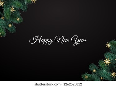 Merry Christmas and Happy New Year. Xmas background with gift box, Snowflakes and balls design.