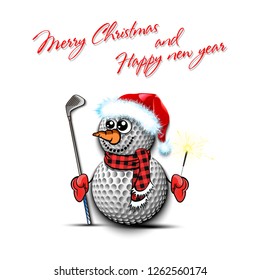 Merry Christmas and happy new year. Snowman from golf balls on an isolated background. Pattern for banner, poster, greeting card, party invitation. Vector illustration