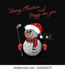 Merry Christmas and happy new year. Snowman from golf balls on an isolated background. Pattern for banner, poster, greeting card, party invitation. Vector illustration