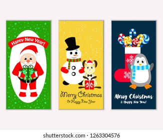 Merry Christmas and Happy New Year greeting cards