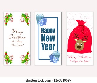 Merry Christmas and Happy New Year greeting cards