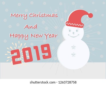 Merry Christmas and Happy New Year 2019 cards have an Eskimo gift box on turquoise background.