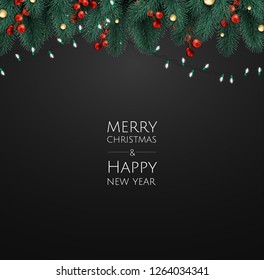 Merry Christmas and Happy New Year. Xmas background with gift box, Snowflakes and balls design.