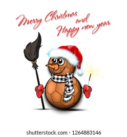 Merry Christmas and happy new year. Snowman from handball balls on an isolated background. Pattern for banner, poster, greeting card, party invitation. Vector illustration