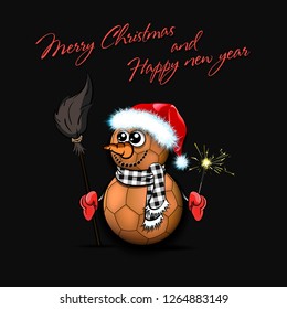 Merry Christmas and happy new year. Snowman from handball balls on an isolated background. Pattern for banner, poster, greeting card, party invitation. Vector illustration