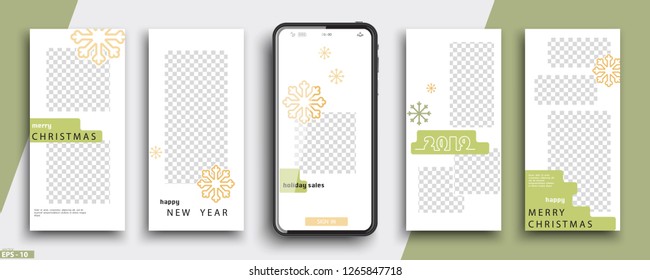 With Merry Christmas and Happy New Year, snowflakes. Story Pattern. Streaming Template framework for social networking stories Mobile program ui. Window for the photo. marketing, social advertising