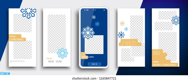 With Merry Christmas and Happy New Year, Story Pattern. Snowflakes. Streaming Template framework for social networking stories Mobile program ui. Window for the photo. marketing, social advertising