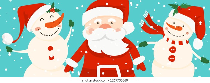 Merry Christmas and Happy New Year winter holidays banner with holidays objects cartoons. Vector illustration