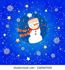 Merry Christmas and Happy New Year winter holidays greeting card with cartoon elements. Vector illustration