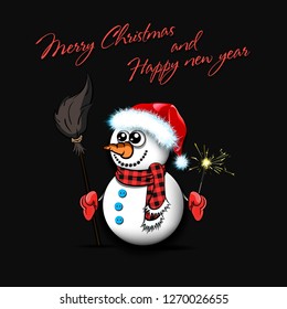 Merry Christmas and happy new year. Snowman on an isolated background. Pattern for banner, poster, greeting card, party invitation. Vector illustration