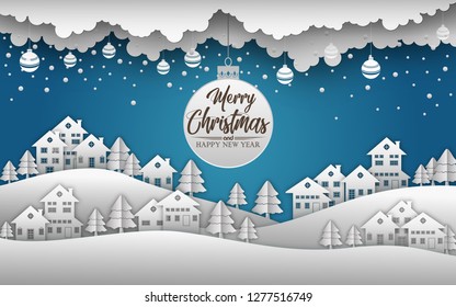 Merry Christmas and Happy New Year 2019 and snow blue background
