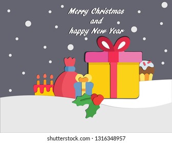Merry Christmas and Happy New Year Paper art.