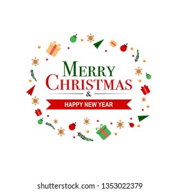 Merry Christmas and Happy New Year Premium card in winter holidays and modern typography with snowflake snow and gift in vector eps design concept