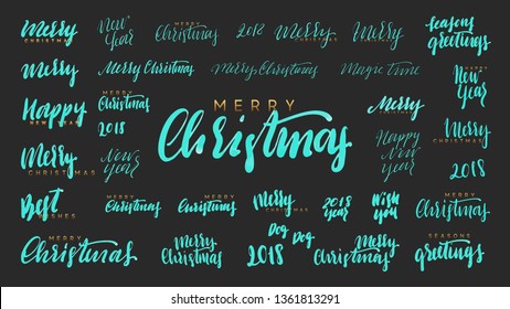 Merry Christmas and Happy New Year, blue text calligraphy.