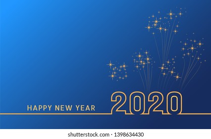 Merry christmas and happy new year 2020 festive greeting card, poster and banner design with golden text and confetti or fireworks on blue background. Year of the Rat. Vector illustration
