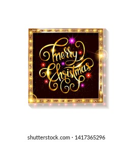 Merry Christmas and Happy New Year 2020. Trendy background with Golden twinkles and geometric designs . Poster, card, label, banner design. Vector illustration.
