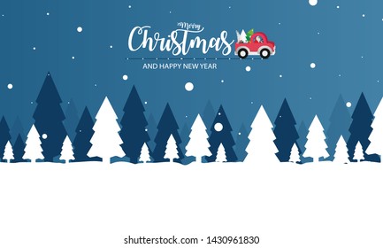 Merry Christmas and Happy New Year with Santa Claus, Christmas snow scene. vector illustration paper cut.