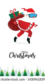 Merry Christmas and Happy New Year with Santa Claus, Christmas scene. vector illustration paper cut.