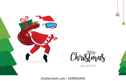 Merry Christmas and Happy New Year with Santa Claus, Christmas scene. vector illustration paper cut.
