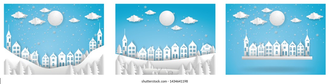 Merry Christmas and Happy New Year. Illustration of City ,paper art and cut style