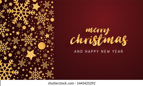 Merry Christmas and Happy new year greeting card luxury in paper cut style background. Vector illustration Christmas celebration with decoration for banner, flyer, poster, wallpaper, template.