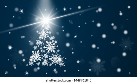 Merry Christmas and Happy new year greeting card background. Vector illustration Christmas celebration snowflakes tree on background for banner, flyer, poster, wallpaper, template.